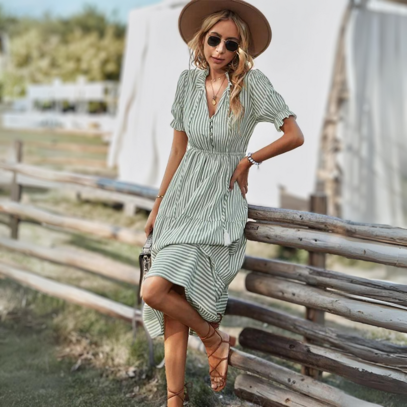 Vestido Midi Feminino Listrado