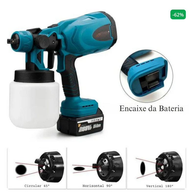 [LEVE 2 BATERIAS DE BRINDE] Pistola de Pintura Pulverização HVLP à Bateria 20V 1200ml com Carregador Bivolt