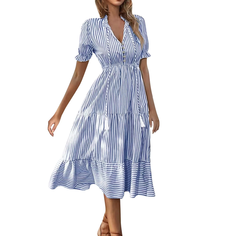 Vestido Midi Feminino Listrado